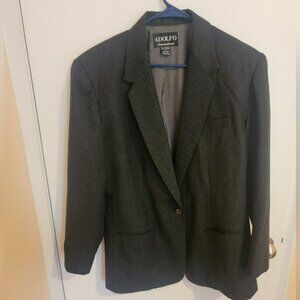 Adolfo International Blazer Womens 16 Wool Lined Black Grey Vintage Academia Y2K